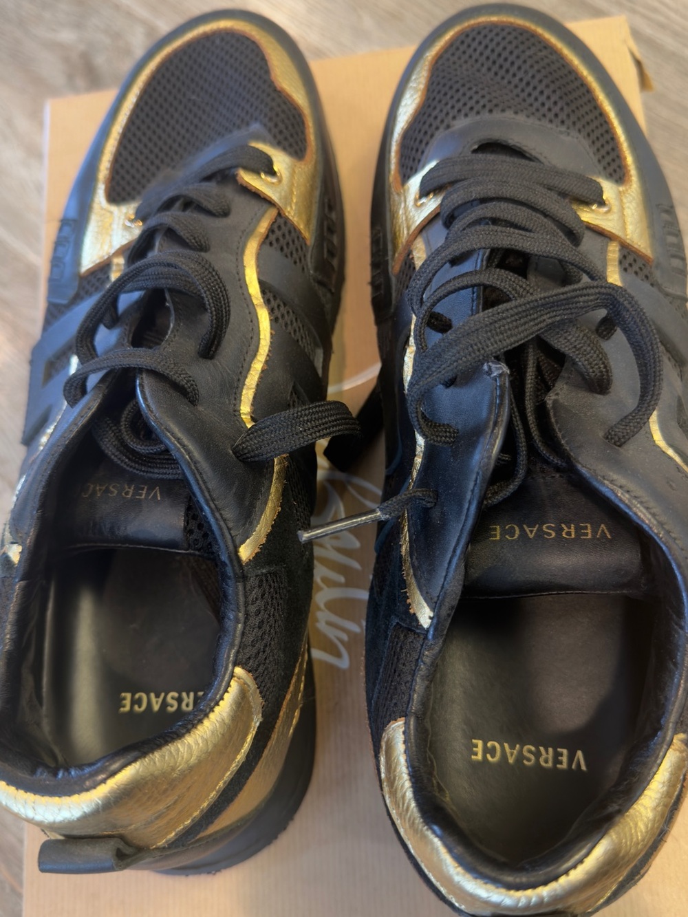 Versace Black and Gold Men's Lace-Up Sneakers